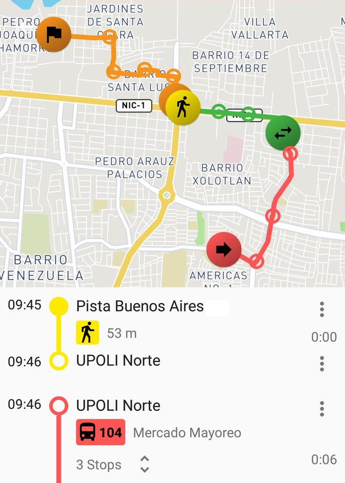 Transportr mobile application in Managua